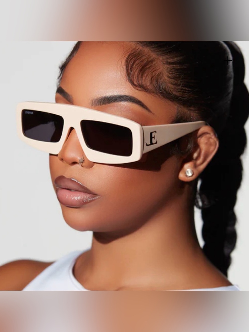 Oversized Rectangular Cream Lorvae Sunglasses